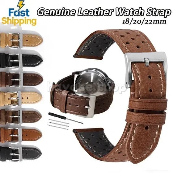 Pulseira De Couro Genuíno 18/20/22mm , Relógio Oleoso E Fosco Para Substituição , Respirável , Masculino , Feminino , Es