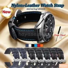 Pulseira De Relógio De Nylon Macio + Couro De 20-26 Mm Feita À Mão Com Ponto Para Substituição De Lona De Genuíno Mascul