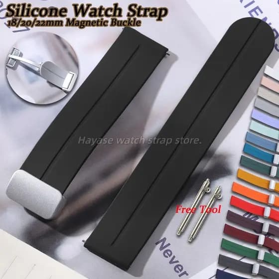 Pulseira De Silicone À Prova D'água , 18/20/22mm , Para Esporte , Fivela Magnética , Relógio De Borracha Homens E Mulher