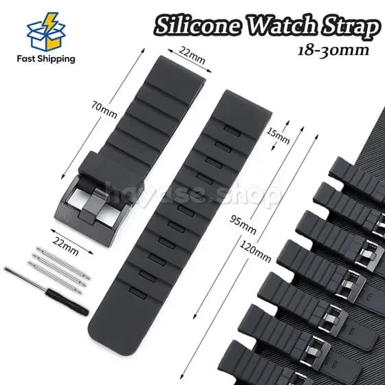 Pulseira De Silicone À Prova D'água De 18-30 Mm Para Substituição De Borracha Macia Relógio De Tamanho Grande Preta Masc