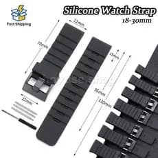 Pulseira De Silicone À Prova D'água De 18-30 Mm Para Substituição De Borracha Macia Relógio De Tamanho Grande Preta Masc