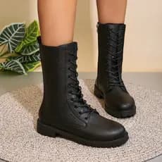 Botas femininas de tamanho grande com bico redondo e zíper lateral à prova d'água antiderrapante