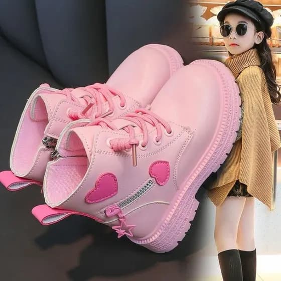 Botas de couro planas antiderrapantes impermeáveis de couro de microfibra com zíper lateral infantil