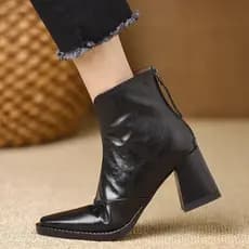 Senhoras tamanho grande volta zíper salto alto moda botas Retro dedo do pé quadrado impermeável antiderrapante botas cur
