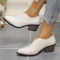 Senhoras botas de tornozelo tamanho grande moda dedo do pé apontado sapatos de sola grossa moda salto grosso pronto esto