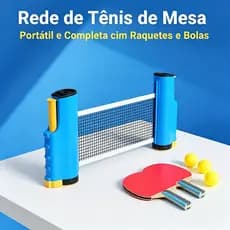 Conjunto Completo de Ping Pong Portátil ,Rede Ajustável, Raquetes e Bolas