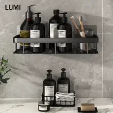 Sem furo Suporte De Shampoo Preto Organizador Alta qualidade Prateleira De Banheiro Sem Furo Premium