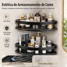 Suporte De Shampoo Preto Organizador Alta qualidade Prateleira De Banheiro Sem Furo Premium