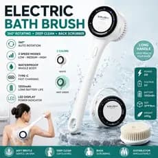 Escova Elétrica para Banho com Display LED, Cabo Longo, Esfoliador de Costas 360 °   Escova de Banho Rotativa à Prova d'