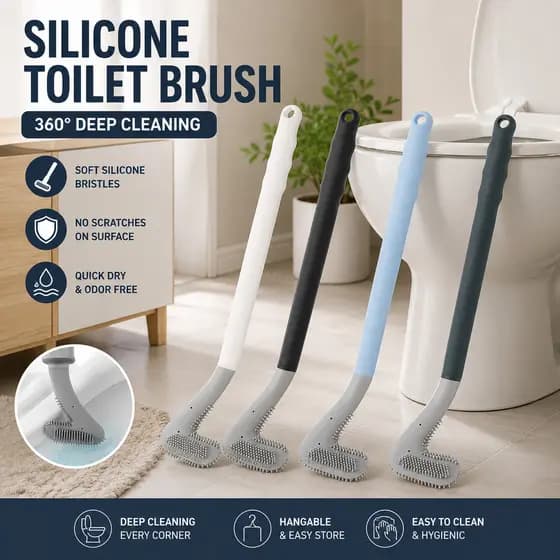 Escova de Silicone para Vaso Sanitário Golf com Suporte 360 °   Escova de Limpeza para Banheiro com Cabo Longo, Cerdas M