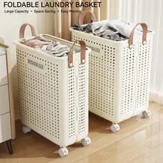 Cesto de Roupa Suja Dobrável com Rodas, Grande Capacidade, Cesto de Roupa Suja Compacto, Economizador de Espaço, Cesto d