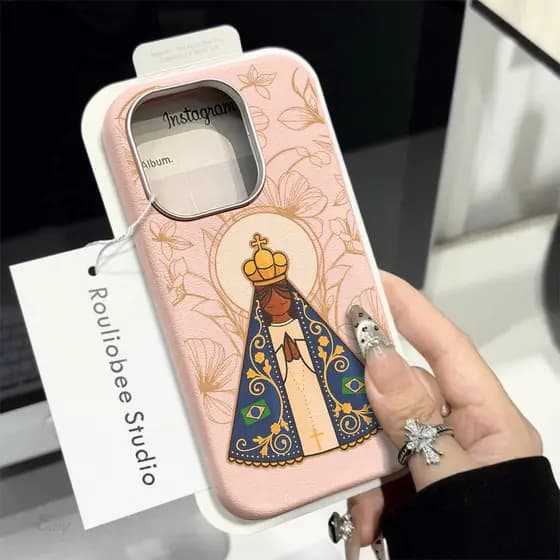Nossa Senhora Capa Capinha Dura Para IPhone 13 11 12 16 15 14 17 XR Normal Plus Pro Max De Silicone 2 em 1 Sem Amarelar