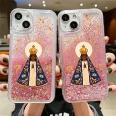 Nossa Senhora Transparent Liquid Glitter Sequin Capa Capinha Para iPhone XR XS 11 12 13 14 Plus 15 16 17 Air Pro Max