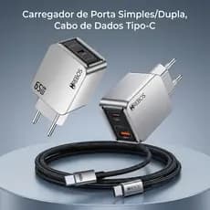 HREBOS x HEYOO Carregador Turbo 65W USB-C PD Rápido para Celular e Notebook para Viagem e Trabalho