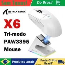 【Envio Do Brasil, Sem Taxas!】ATTACK SHARK X6 49g Mouse Para Jogos Sem Fio Com Base De Carregamento RGB Magnética