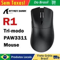 【Envio Do Brasil, Sem Taxas!】ATTACK SHARK R1 Mouse Para Jogos Sem Fio 55g Leve 18K DPI Sensor Óptico Conexão Tri-Modo HU
