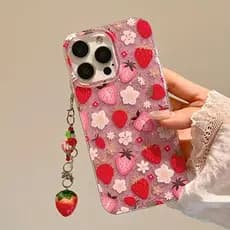 Bling Morango Capinha Capa Para IPhone 13 11 12 14 15 16 17 Ar Pro Max Normal Anti-Impacto Caso De Telefone