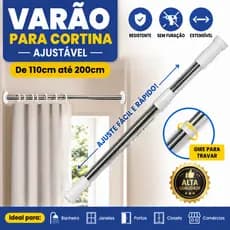 Vara regulável para cortinas, adequada para cortinas de banheiro, cozinha, lavanderia e cortinas