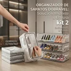 Caixa Organizadora Transparente para Sapatos com Zíper Empilhável Multifuncional Antipoeira