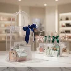 Kit 10 Sacolas Transparentes de PVC para Presente com Alça Casamento e Decoração