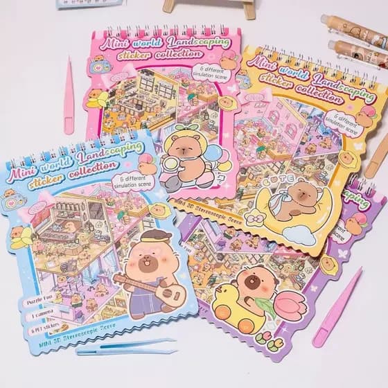 Divirta-Se Criando Cenas Encantadoras ! Kit De Livro De Mini Cenários Capivara World , Remessa Aleatória De 4 Cores
