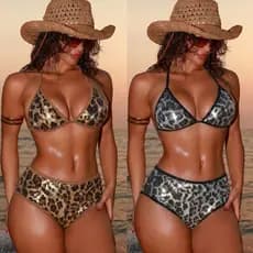 Novo leopardo lantejoulas borda dividida puxada Boxer split maiô biquíni