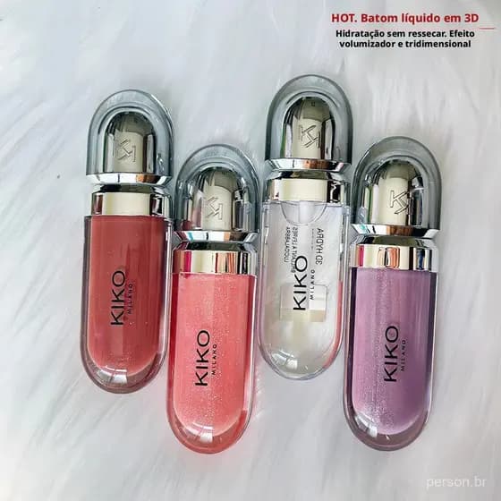 KIKO Italy Brilho Labial 3D Water Gloss Transparente com Efeito Brilhante e Espelhado, Batom Não-Grudante, Efeito Vidro,