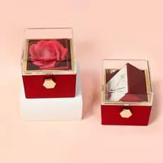 LOVUR Caixa De Joias Rotativa , Flores De Sabão De Rosa Eterna , Tampa Transparente Criativa Com Bolsa De Anel Acrílico