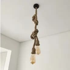 Luminária Pendente Dupla Corda Sisal 2m - 2 Soquetes Estilo Rústico Industrial Decorativa Teto