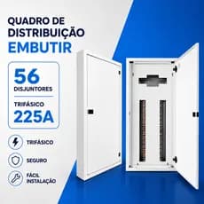 Quadro de Distribuição Embutir 56 Disjuntores Trifásico 225a Completo Andaluz