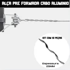 10 Alça Pre Formada Cabo Aluminio 25mm  Prateado Alta Qualidade