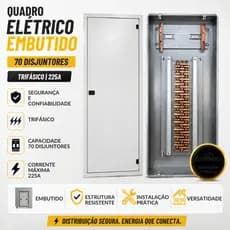 Quadro Elétrico Embutido 70 Disjuntores Trifásico 225A Completo