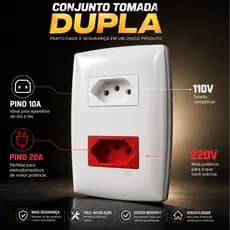Tomada Dupla Blux Home 4x2 10A Branco + 20A Vermelho para Instalação Residencial