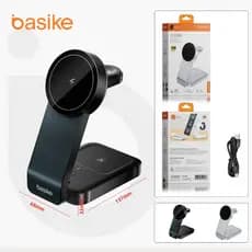 Basike Magnético Carregador Por Indução Sem Fio Wireless Carga Rápida 15w Para iPhone 3x1 Cor Branco