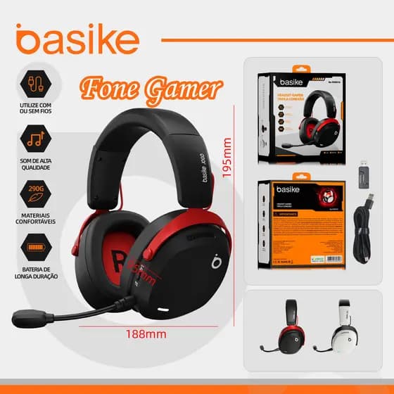 Basike sem fio Headset gamer Fone Bluetooth Com Microfone Com 2.4G Adaptador Original FON316