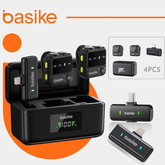 Basike Microfone de Lapela Sem Fio MIC-0005 Live e gravação de vídeo Vlog Compatível Tipo C e iPhone