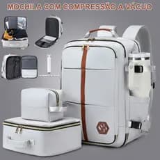 Kit 4 Peças Mochila com Compressão a Vácuo, Mala de Viagem de Avião Executiva Grande Impermeável para Notebook