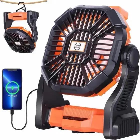 Ventilador Camping USB Recarregável Super Silencioso Oscilante Longa Duração LED