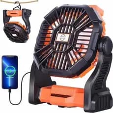 Ventilador Camping USB Recarregável Super Silencioso Oscilante Longa Duração LED