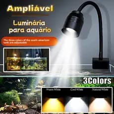 Luz de aquário com zoom de 3 cores e clipe rotativo 360°, ideal para iluminar plantas aquáticas e habitat de tartarugas