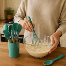 Kit Utensílios Cozinha 8 Peças Silicone Espátula Concha Pegador