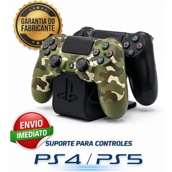 Suporte Duplo p/ 2 Controles PS5 PS4 Base Gamer Dupla Dualsense Dualshock de Mesa