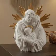 Escultura Religiosa Sagrada Família Minimalista Branca 3D