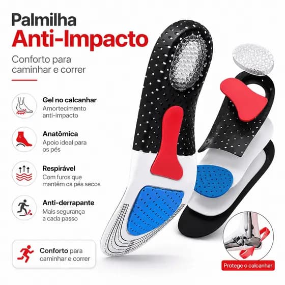 Palmilha Anti-Impacto Gel Conforto ajustável do 35 ao 41