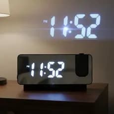 Relógio Despertador Digital LED com Projetor de Hora na Parede, Alarme, Brilho Ajustável para Quarto