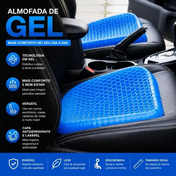 Almofada Ortopédica em Gel para Assento Carro e Cadeira Conforto Inteligente Alívio de Dores Lombares
