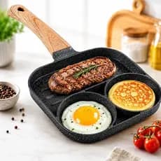 Frigideira Antiaderente Dividida em 3  Cavidades para Hambúrguer, Ovo e Carne | Panela Multiuso