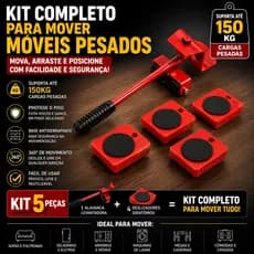 Movedor de Móveis Pesados Kit 5 Peças com Alavanca e 4 Bases Giratórias 360°