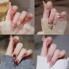 Usando unhas estilo médio longo gelo transparente camélia remendo de unhas falsas puro desejo estilo Aurora diamante Man