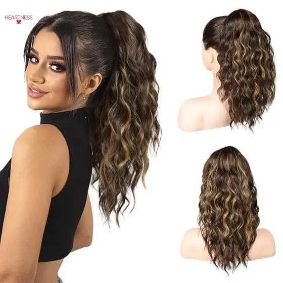 Peruca rabo de cavalo feminino fofo milho Perm Grab Clip rabo de cavalo trança ondulação de água longo encaracolado exte